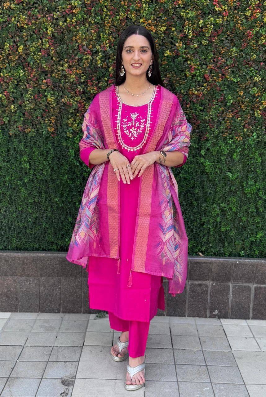 Hot Pink Green Premium Kurta Suit