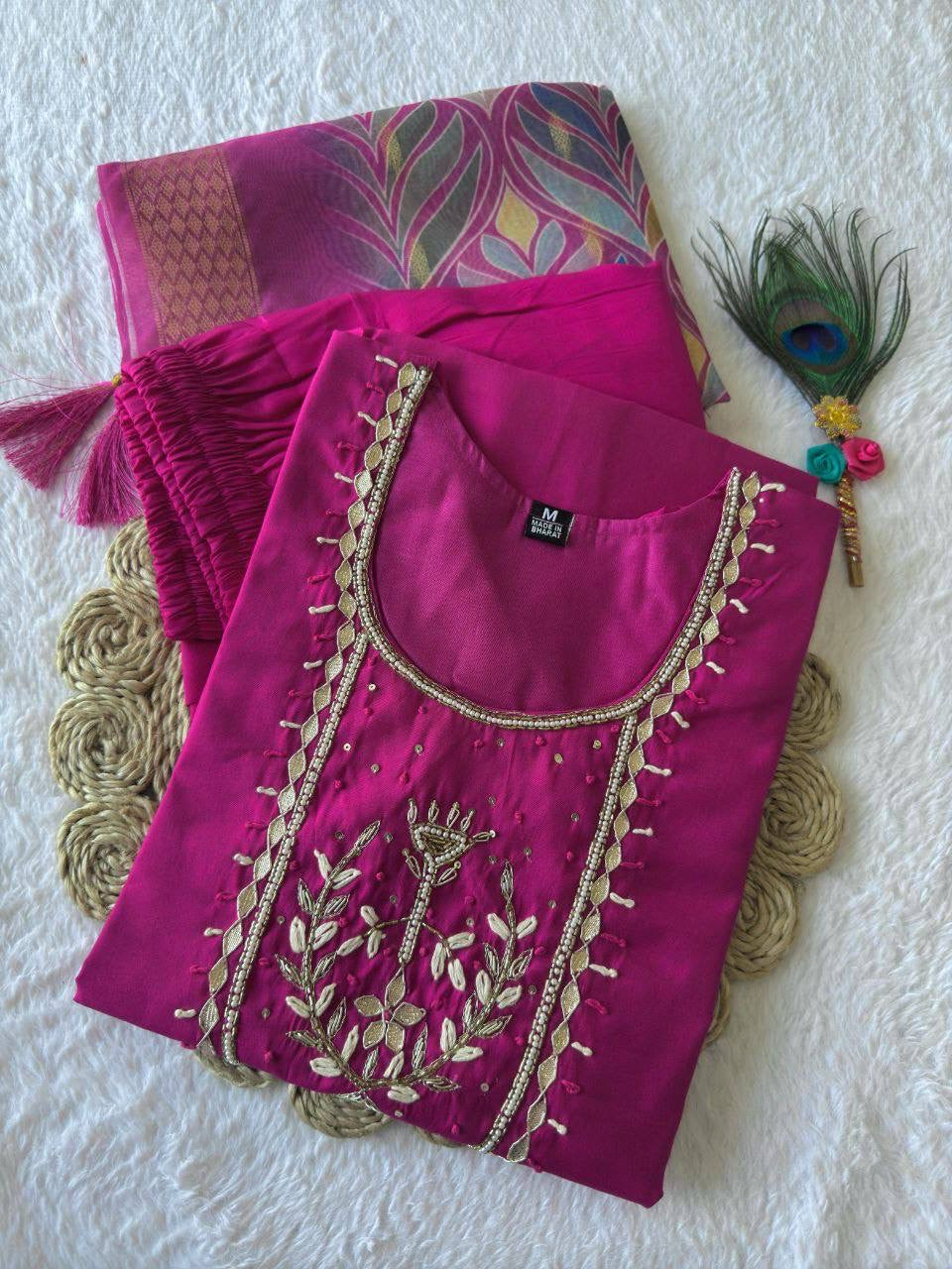 Hot Pink Green Premium Kurta Suit