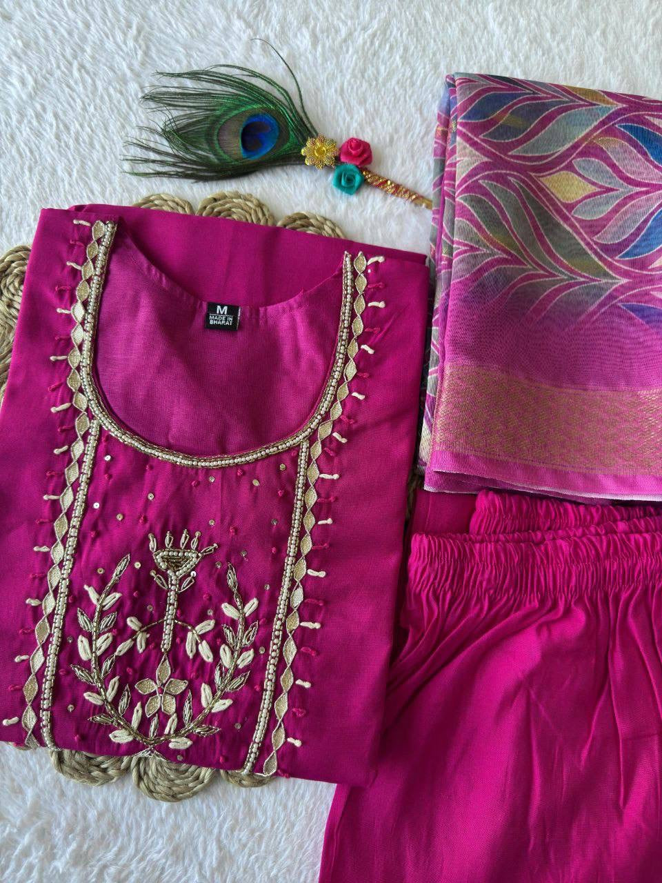 Hot Pink Green Premium Kurta Suit