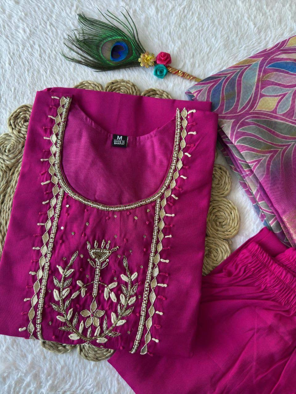 Hot Pink Green Premium Kurta Suit