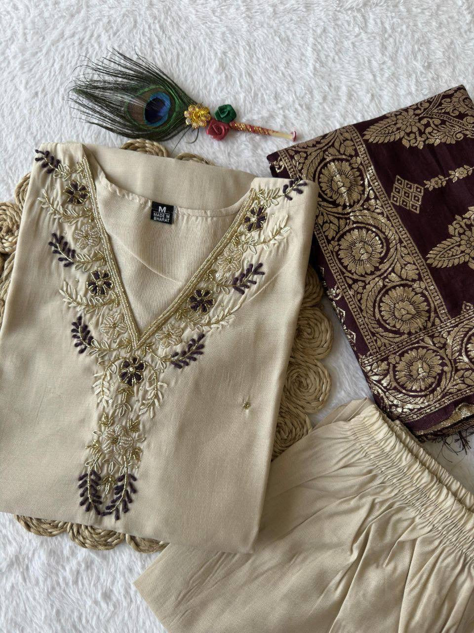 Pastel Khaki Premium Kurta Suit