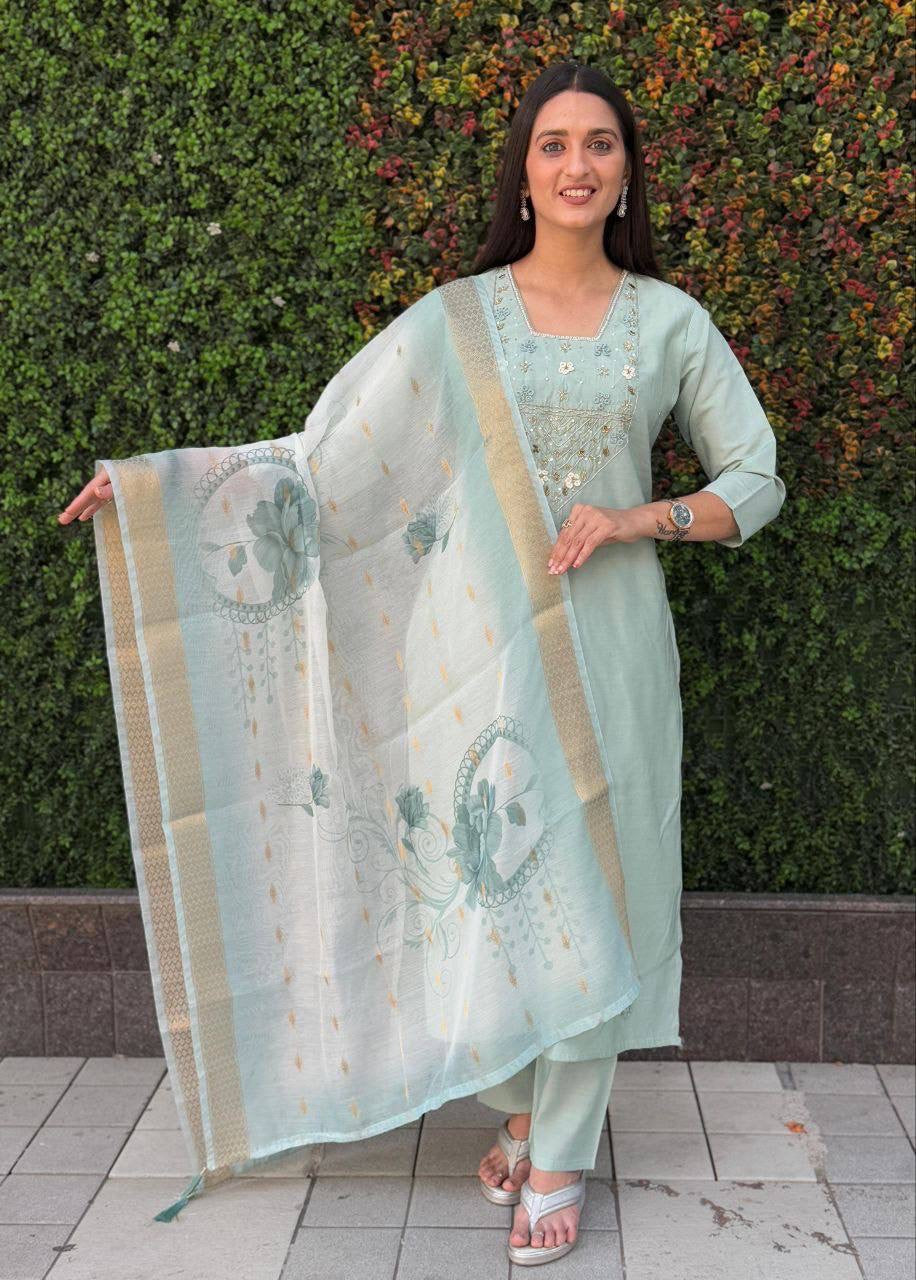 Pastel Turquoise Premium Kurta Suit