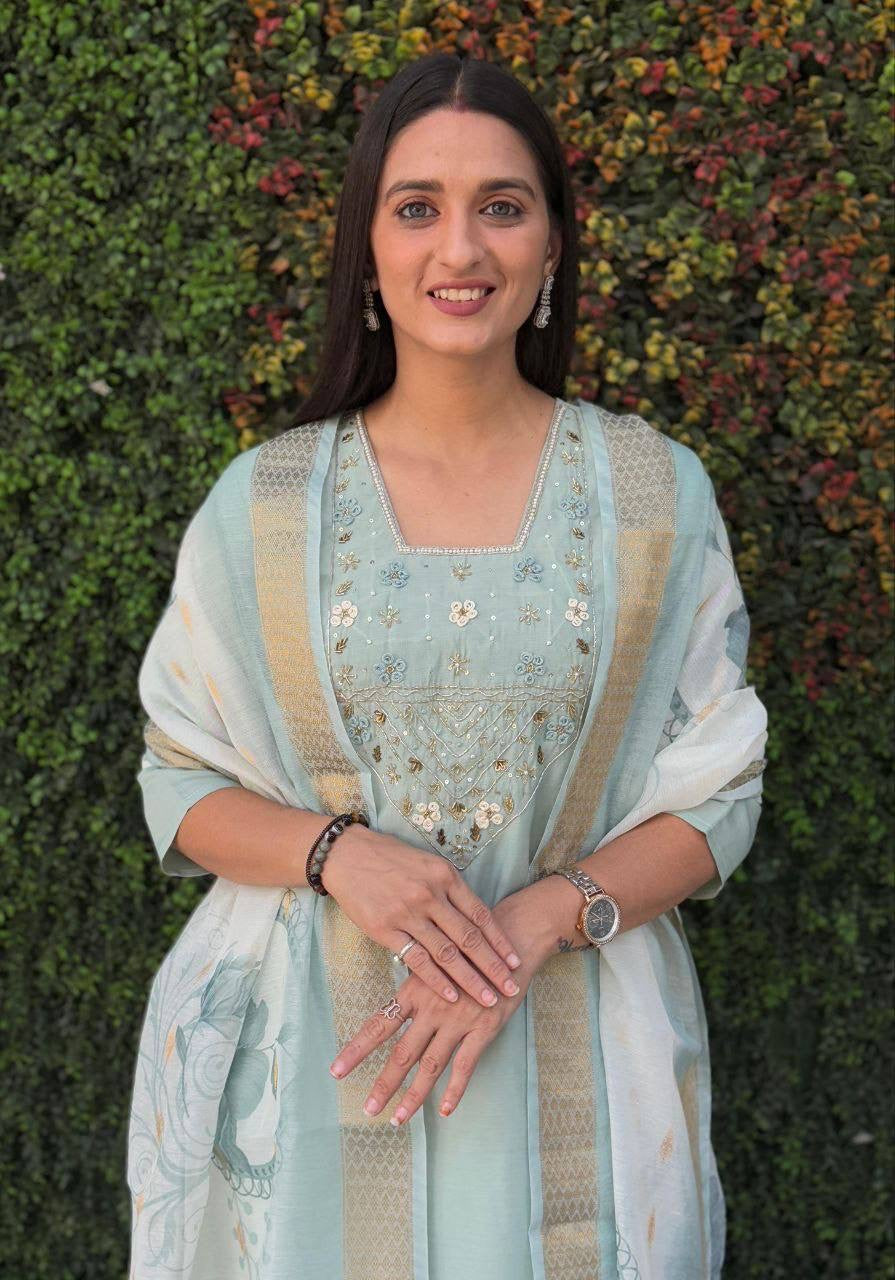 Pastel Turquoise Premium Kurta Suit