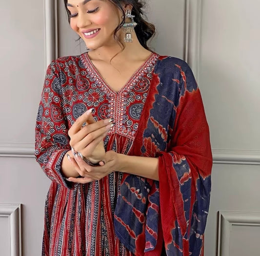 Blue x Red Kurti Set