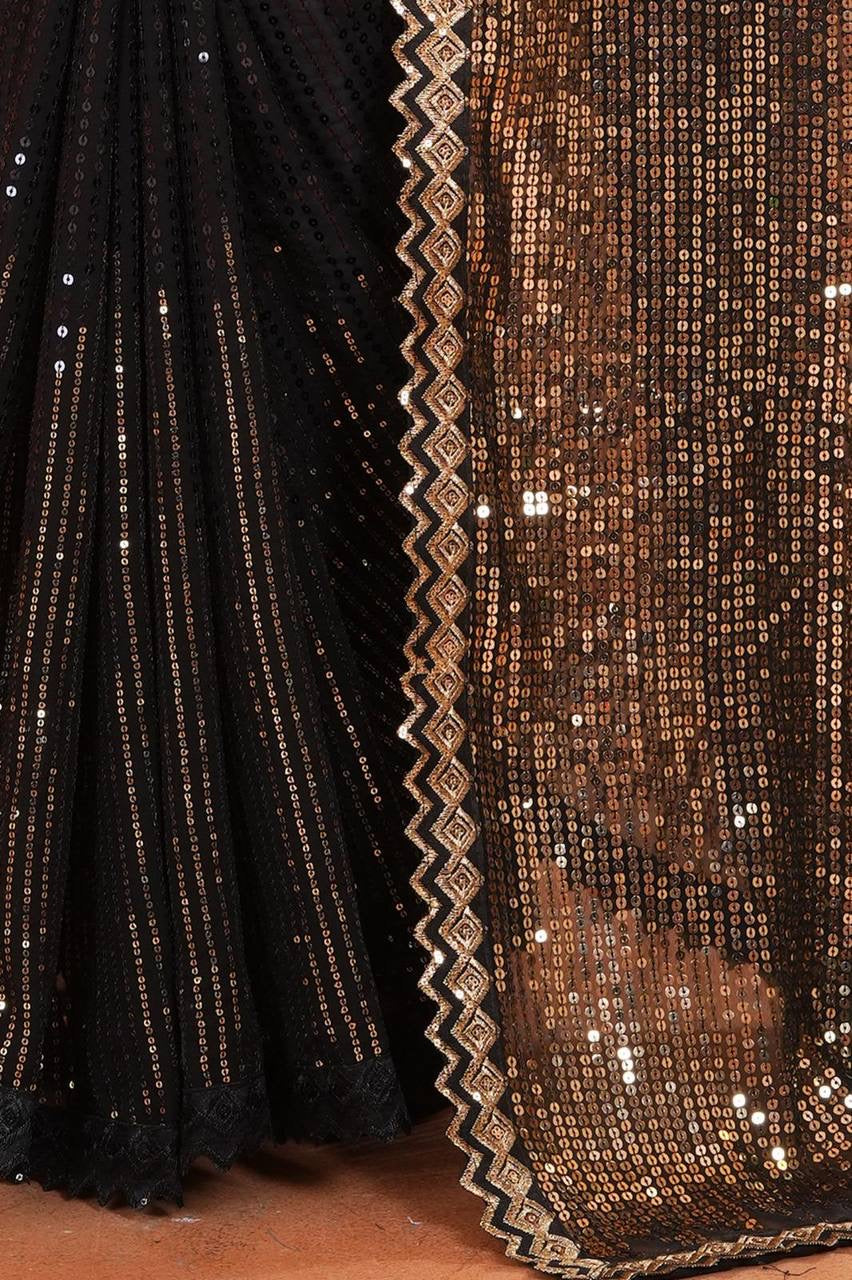 ALIE β Premium Gold x Black Georgette Saree