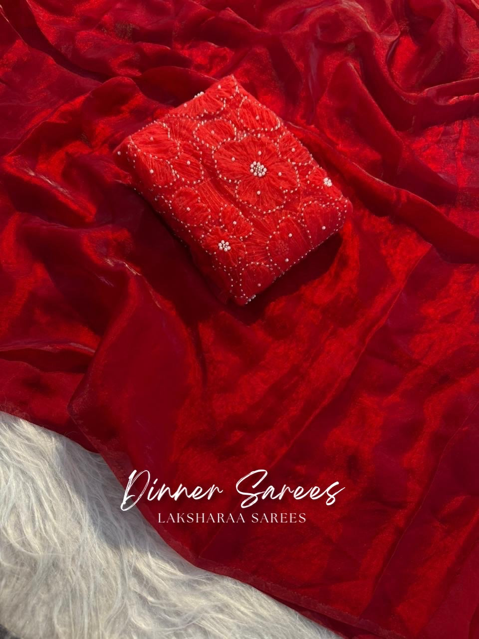 ANGELA — Shimmer Saree with Floral work blouse - Laksharaa Sarees