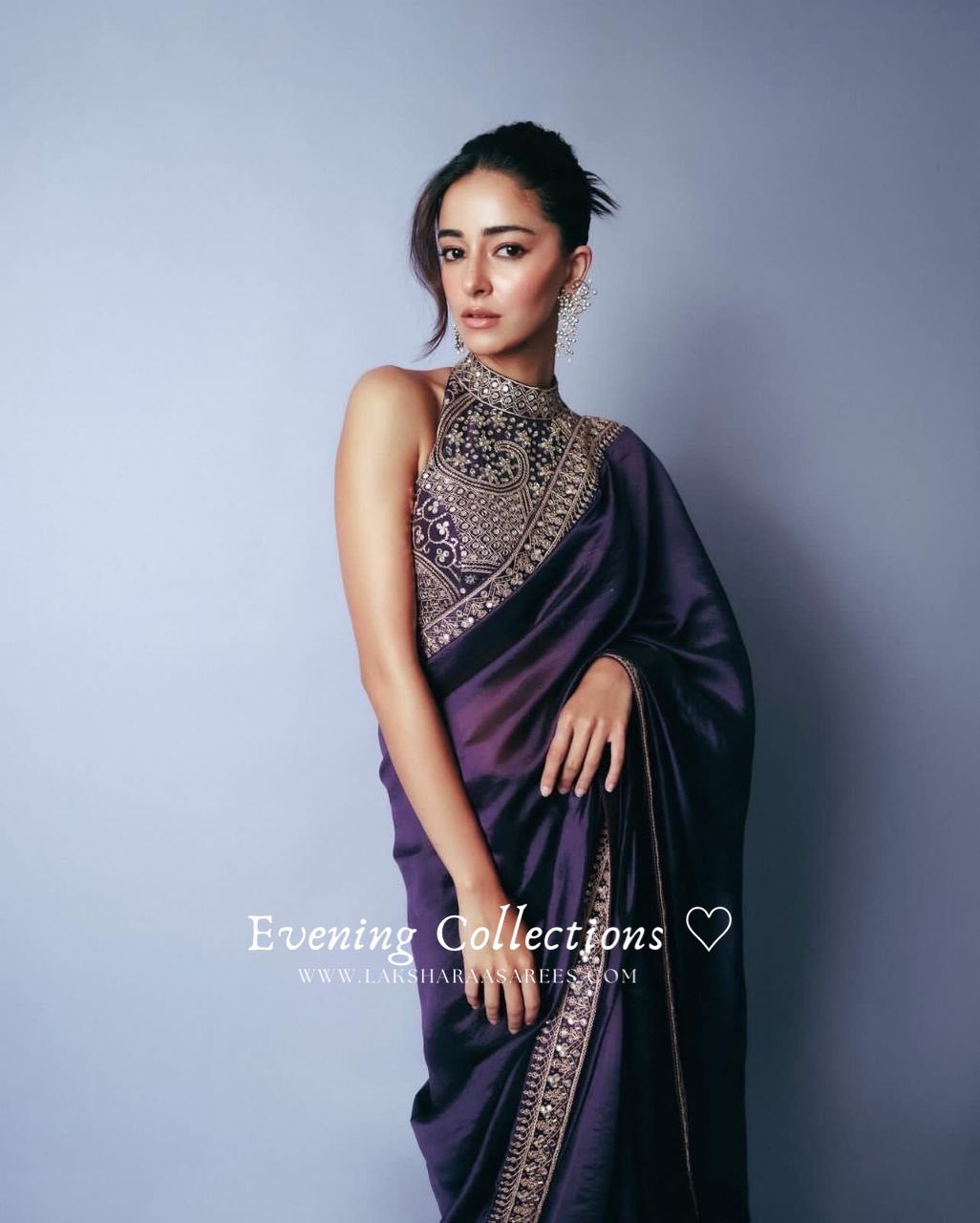 Ananya Purple Shimmer Silk Saree x Halter Top Blouse