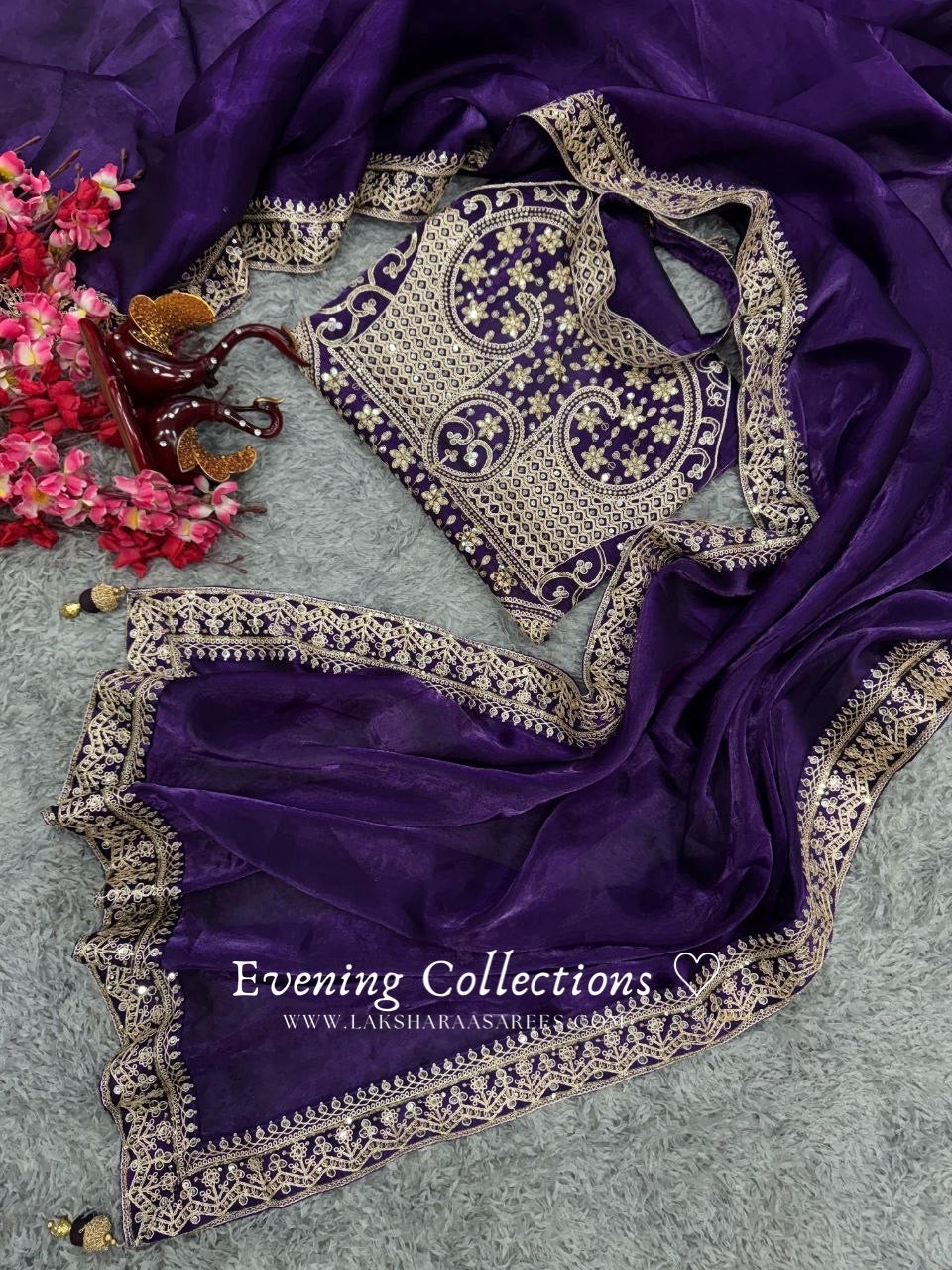 Ananya Purple Shimmer Silk Saree x Halter Top Blouse