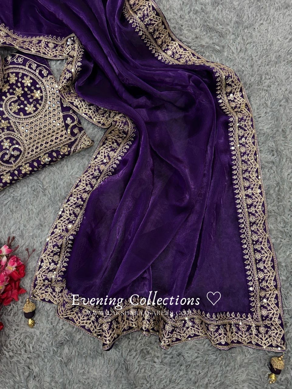 Ananya Purple Shimmer Silk Saree x Halter Top Blouse