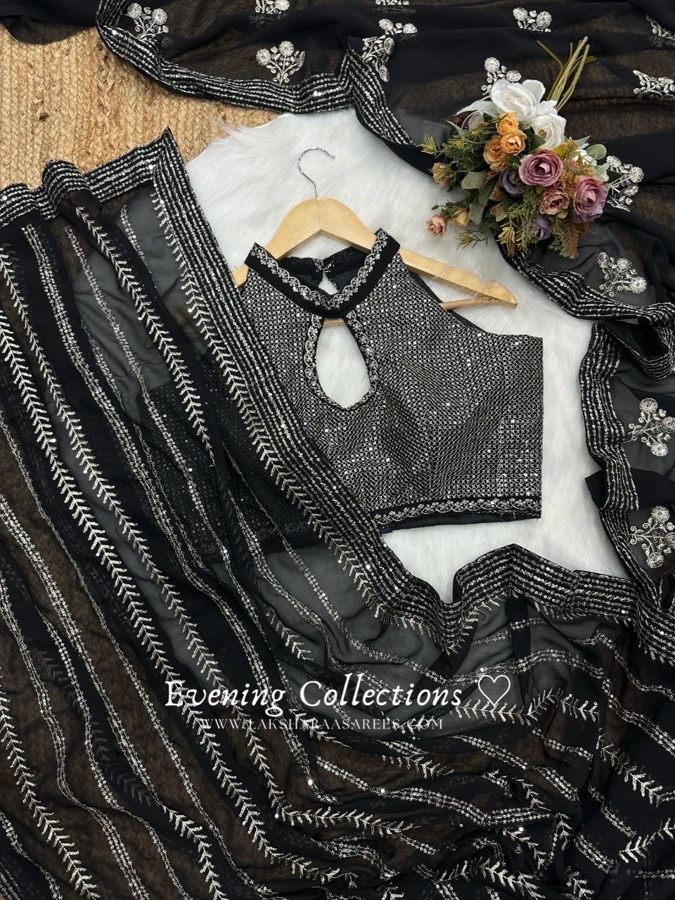 Black Georgette Partywear Saree x Halter Top Blouse