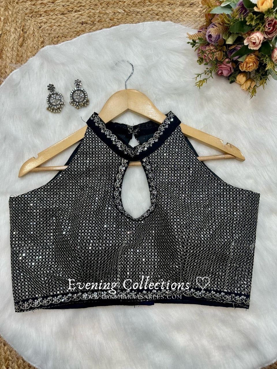 Black Georgette Partywear Saree x Halter Top Blouse