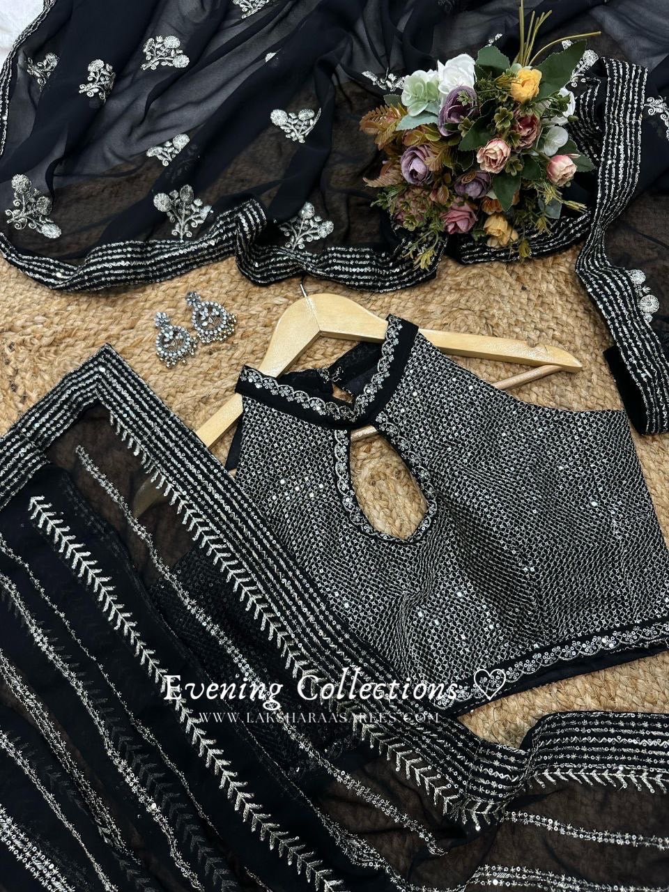 Black Georgette Partywear Saree x Halter Top Blouse