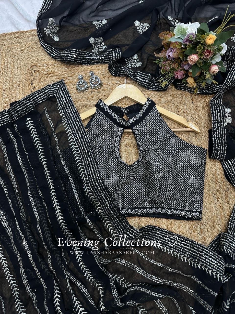 Black Georgette Partywear Saree x Halter Top Blouse