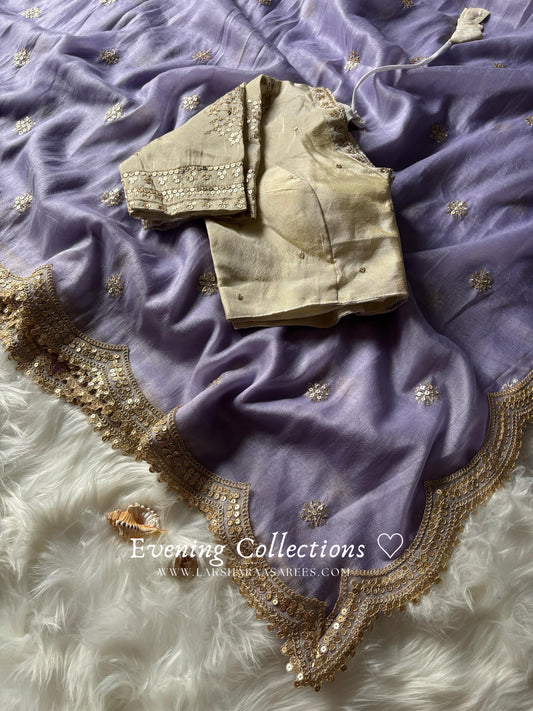 HAZEL - Lavendar Purple Chiffon Crush Saree