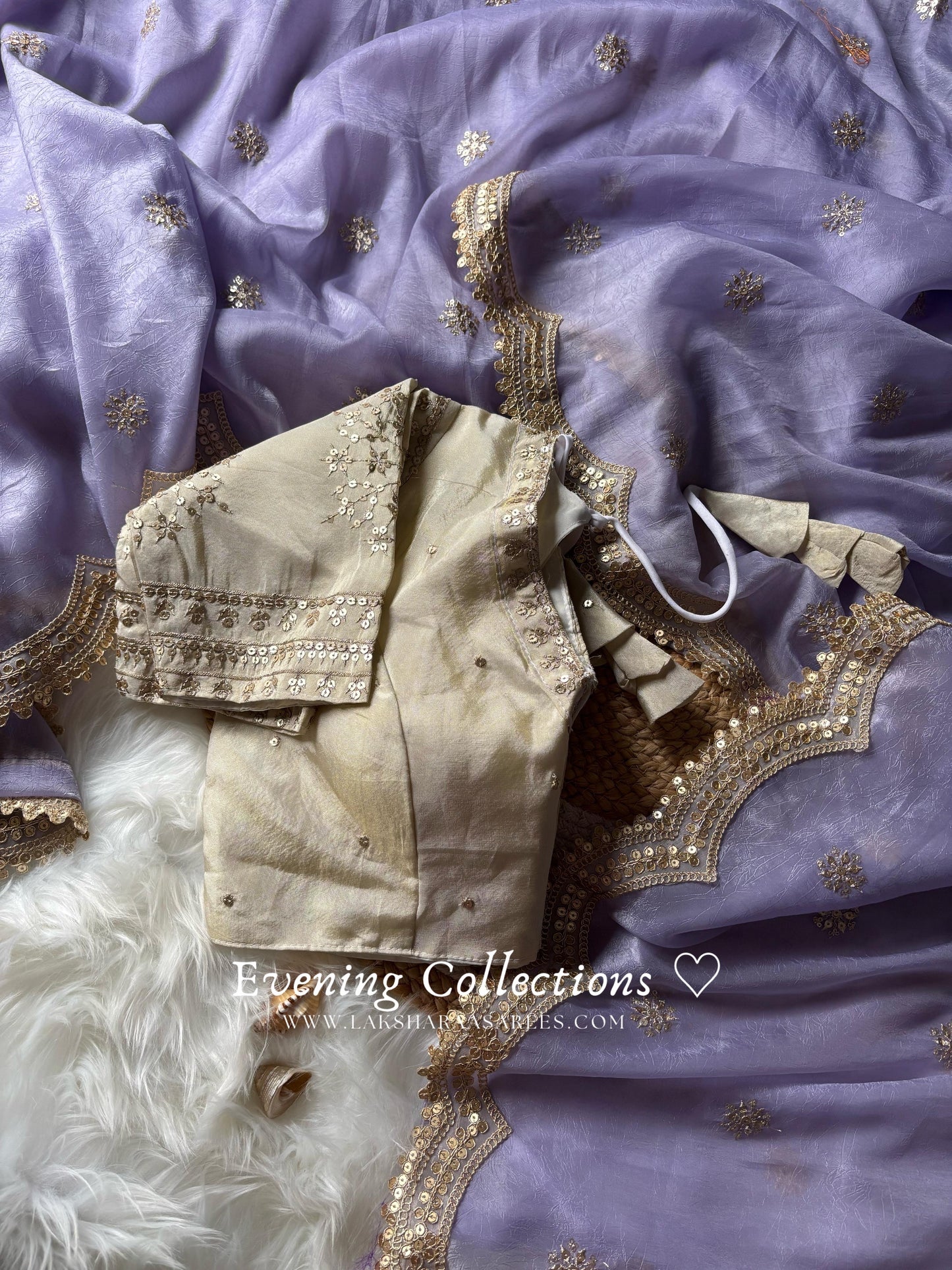 HAZEL - Lavendar Purple Chiffon Crush Saree