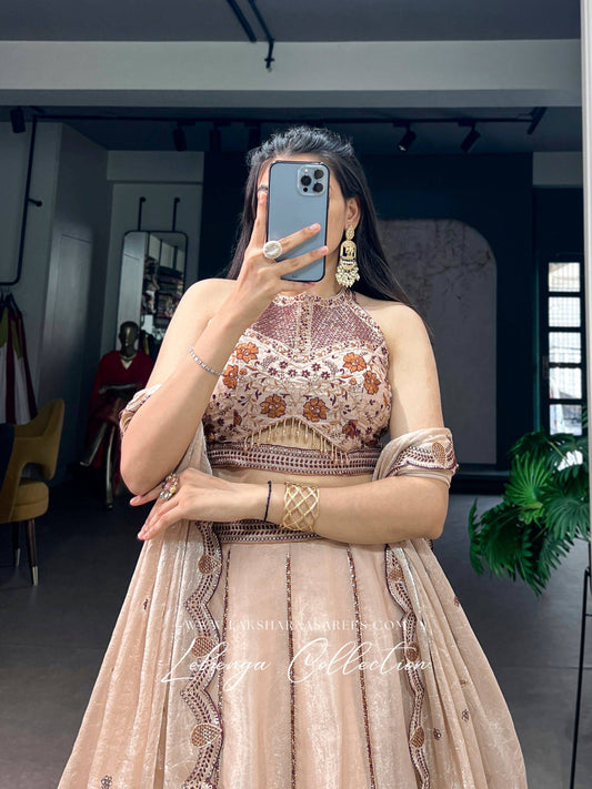 Laksharaa Sarees LEAH — Premium Shimmer Crush Partywear Lehenga Champagne