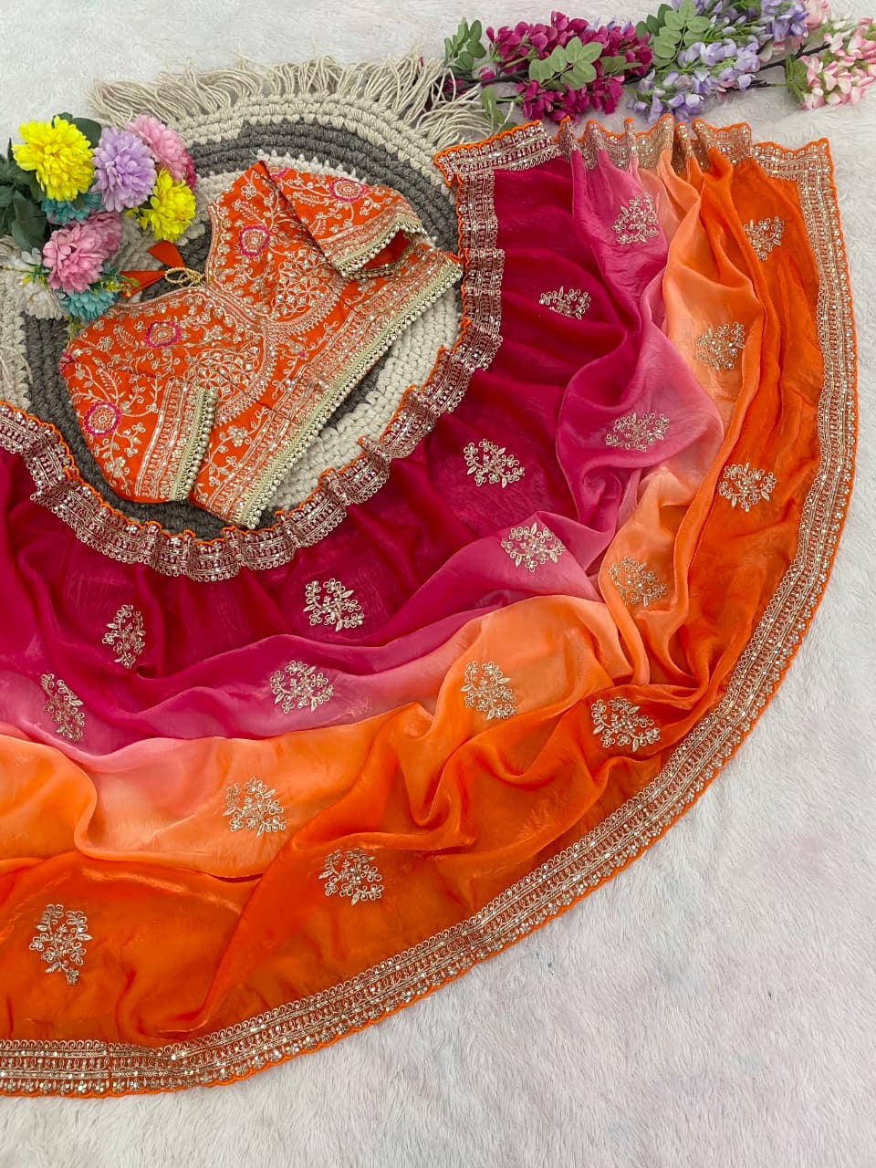ASMITHA Orange & Fuchsia ombre saree — actual photo