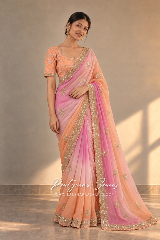 ASMITHA Peach & Pink ombre saree β model photo