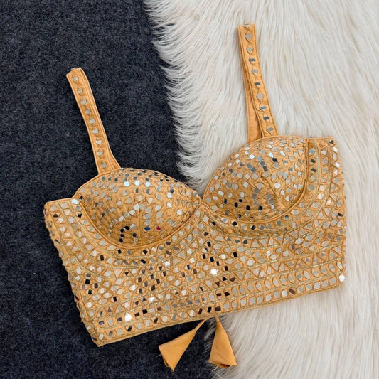Laksharaa Sarees Handwork Original Mirror Corset Blouse Golden