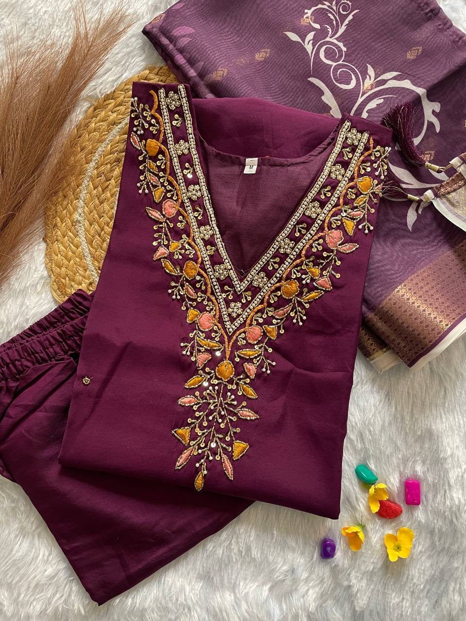 Purple Floral Kurti Set