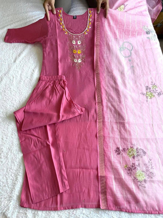 Laksharaa Sarees Mul Cotton Comfy Kurti Set Pink Full Display