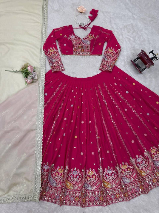 Laksharaa Sarees HANUYA — Pink Partywear Lehenga Pink Flat Lay Full View