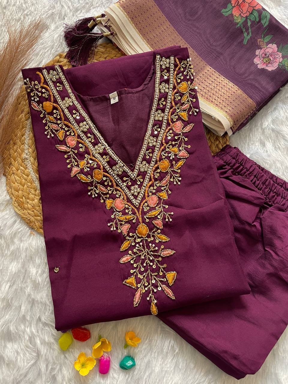 Purple Floral Kurti Set