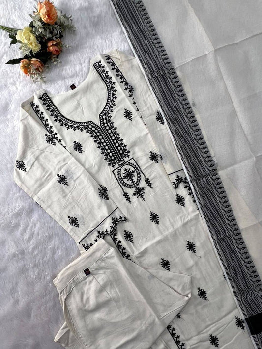 Laksharaa Sarees Festive Kadhi Cotton Kurti Set Off-White