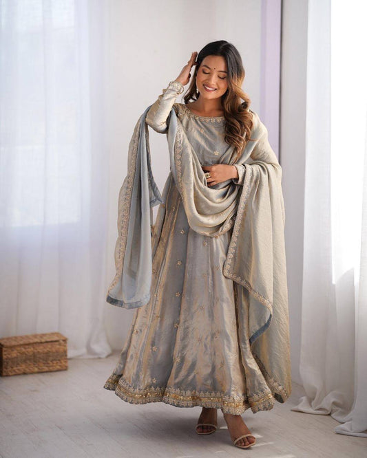 Laksharaa Sarees MIYAA — shimmer silk Anarkali suit Silver