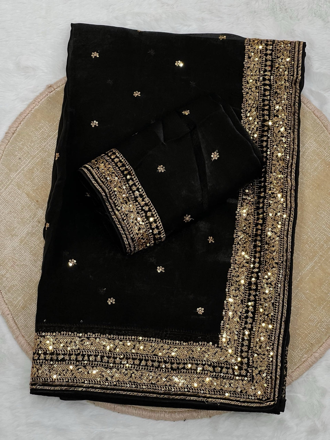 IFA Premium Space Silk Saree — Black, actual saree and blouse fabric
