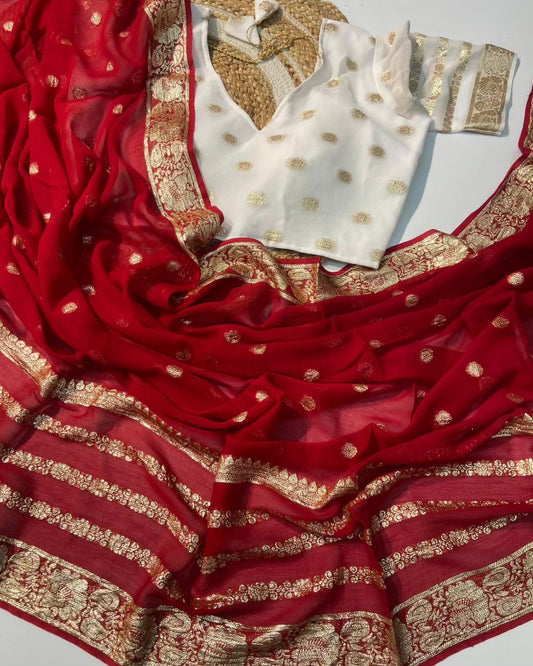 Soft Viscose Georgette Saree x Contrast Blouse - Laksharaa Sarees