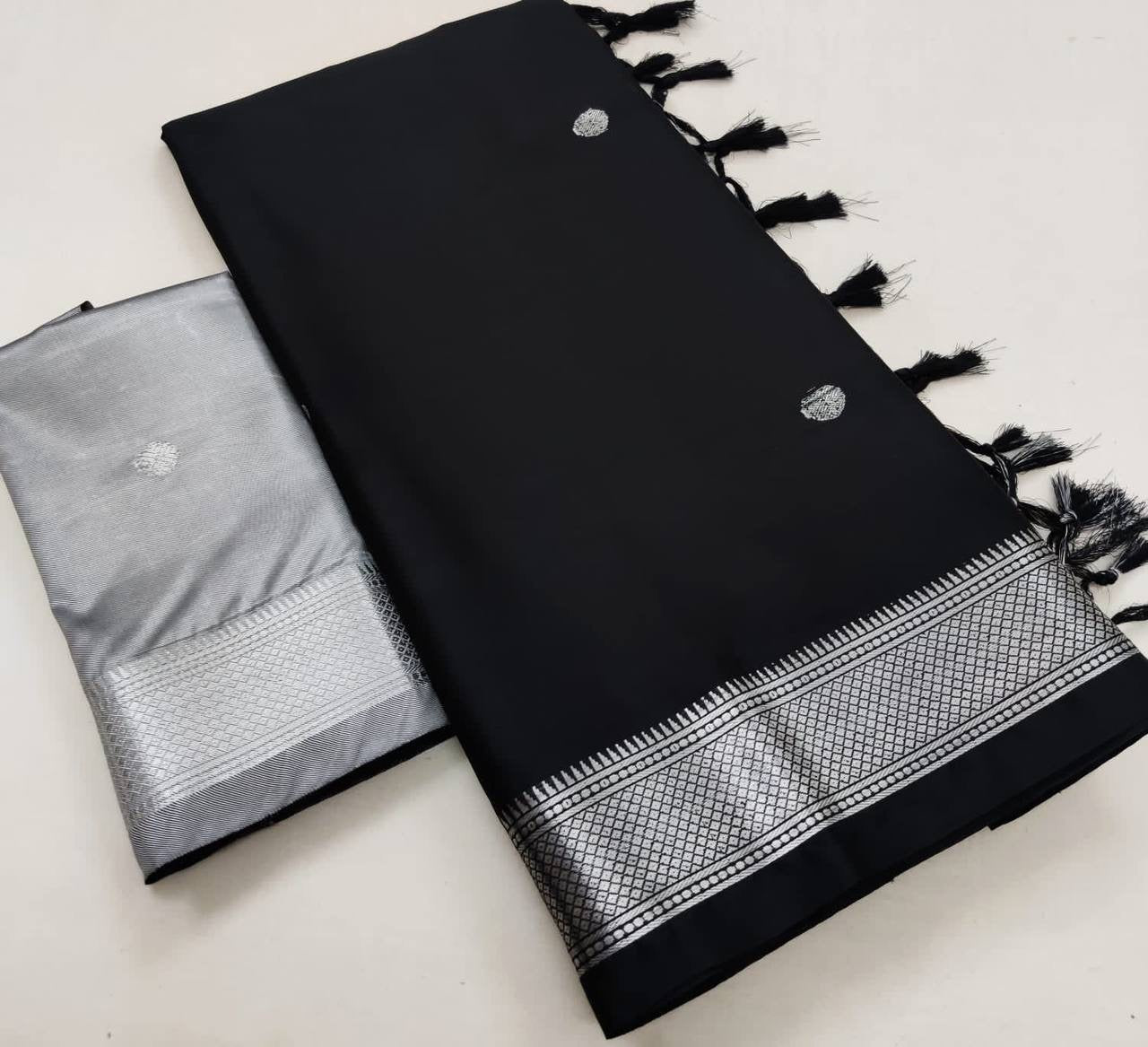 Korvai Cotton Silk Saree with Silver Zari
