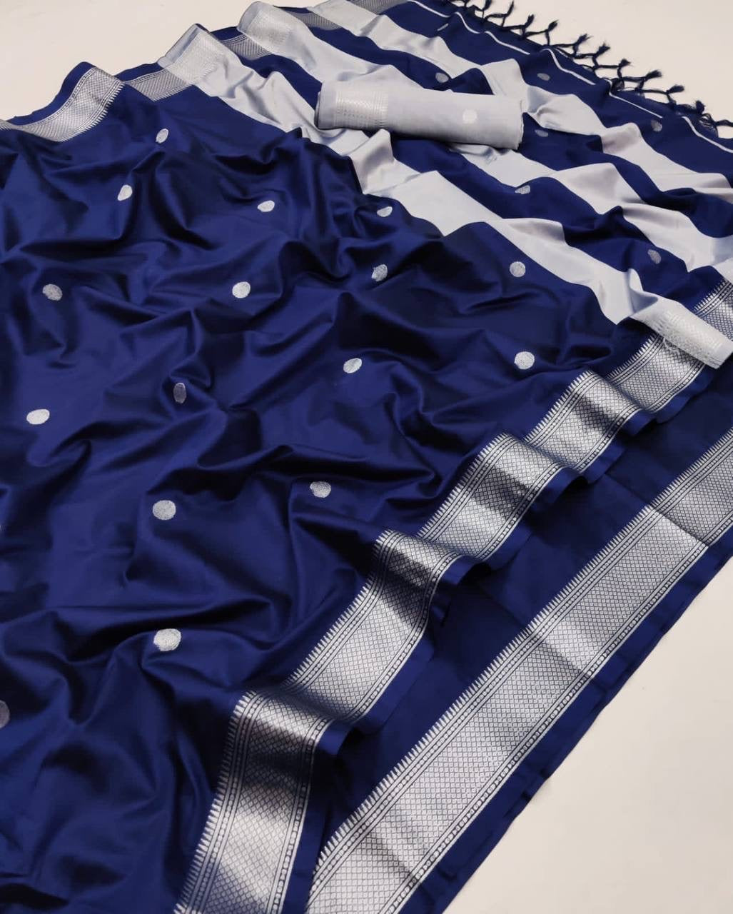 Korvai Cotton Silk Saree with Silver Zari