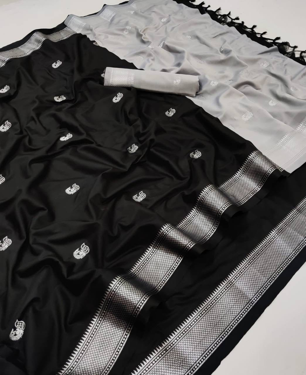 Korvai Cotton Silk Saree with Silver Zari