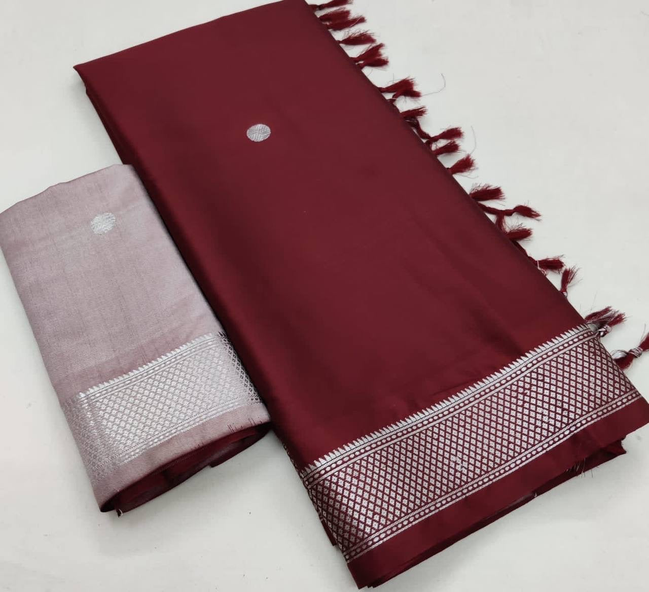 Korvai Cotton Silk Saree with Silver Zari