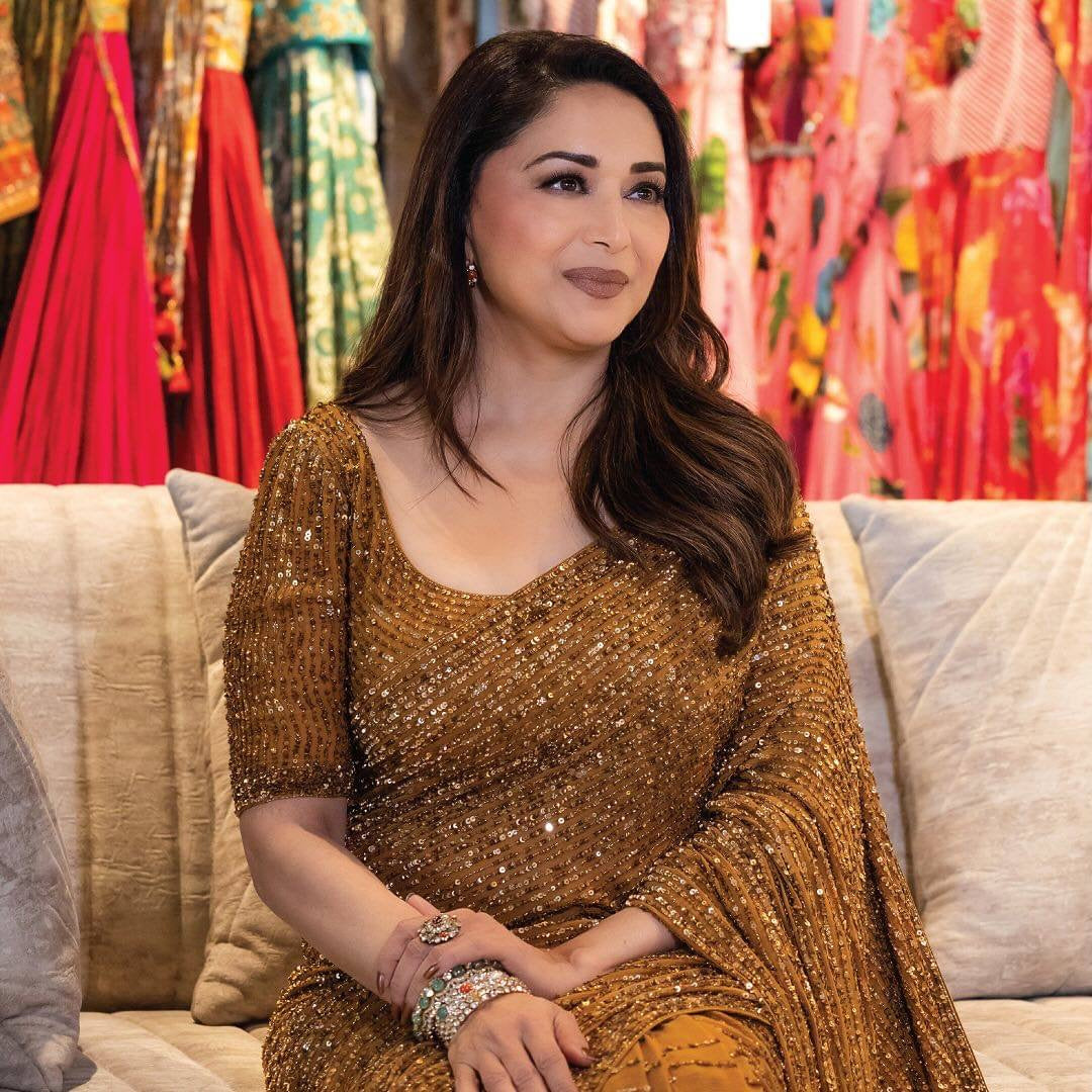 ROYAL — Gold x Brownish Mustard Partywear Sequinned Saree