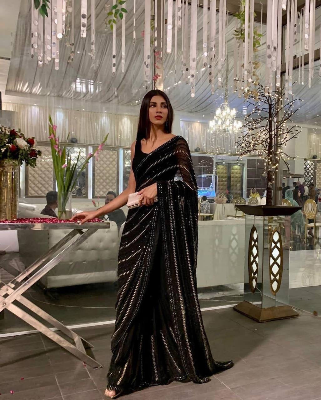 Black Georgette Partywear Saree