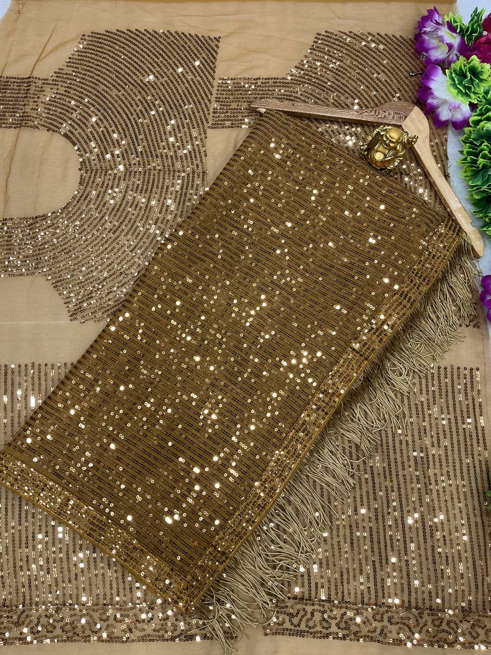 ROYAL — Gold x Brownish Mustard Partywear Sequinned Saree