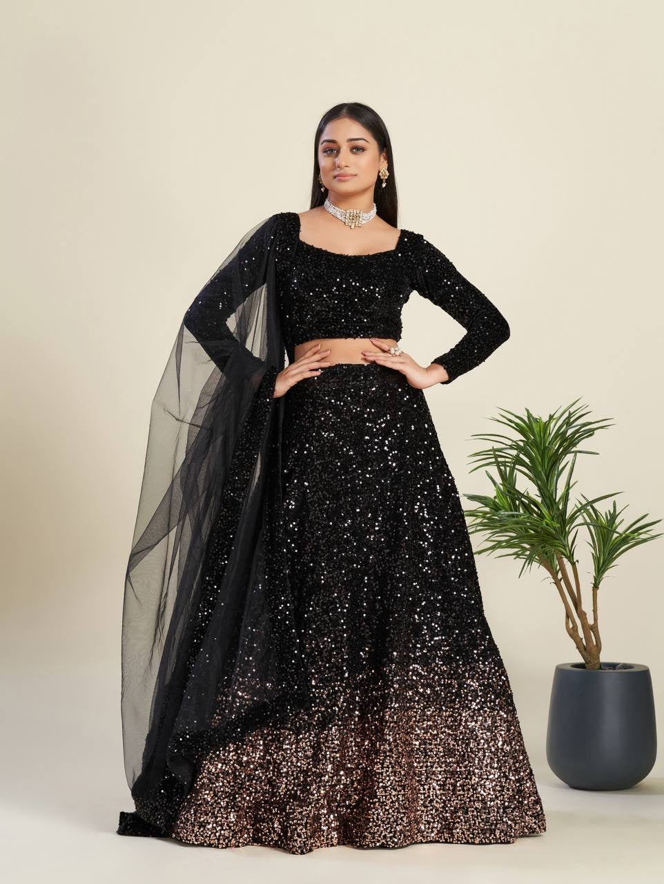 Black Velvet x Copper Ombre Lehenga