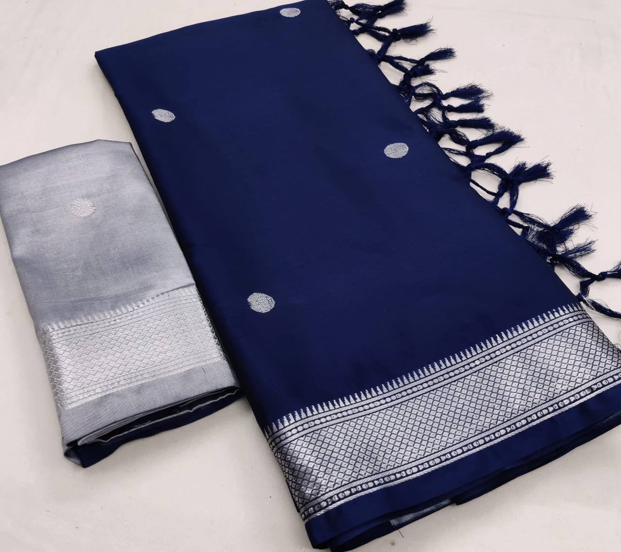 Korvai Cotton Silk Saree with Silver Zari