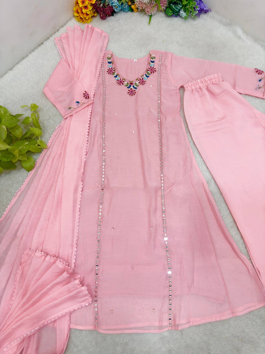 SONALI Blush Pink Mul Chanderi Kurti Set - Original 8025