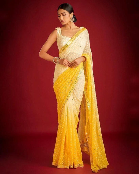 AKIRA — Yellow Ombré Georgette Saree
