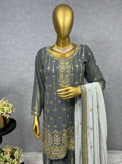 FAREEHA - Grey Premium Sharara Suit