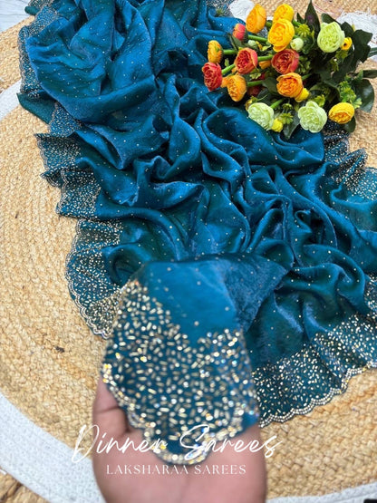 NAYLAA - Space dinner saree with stone border