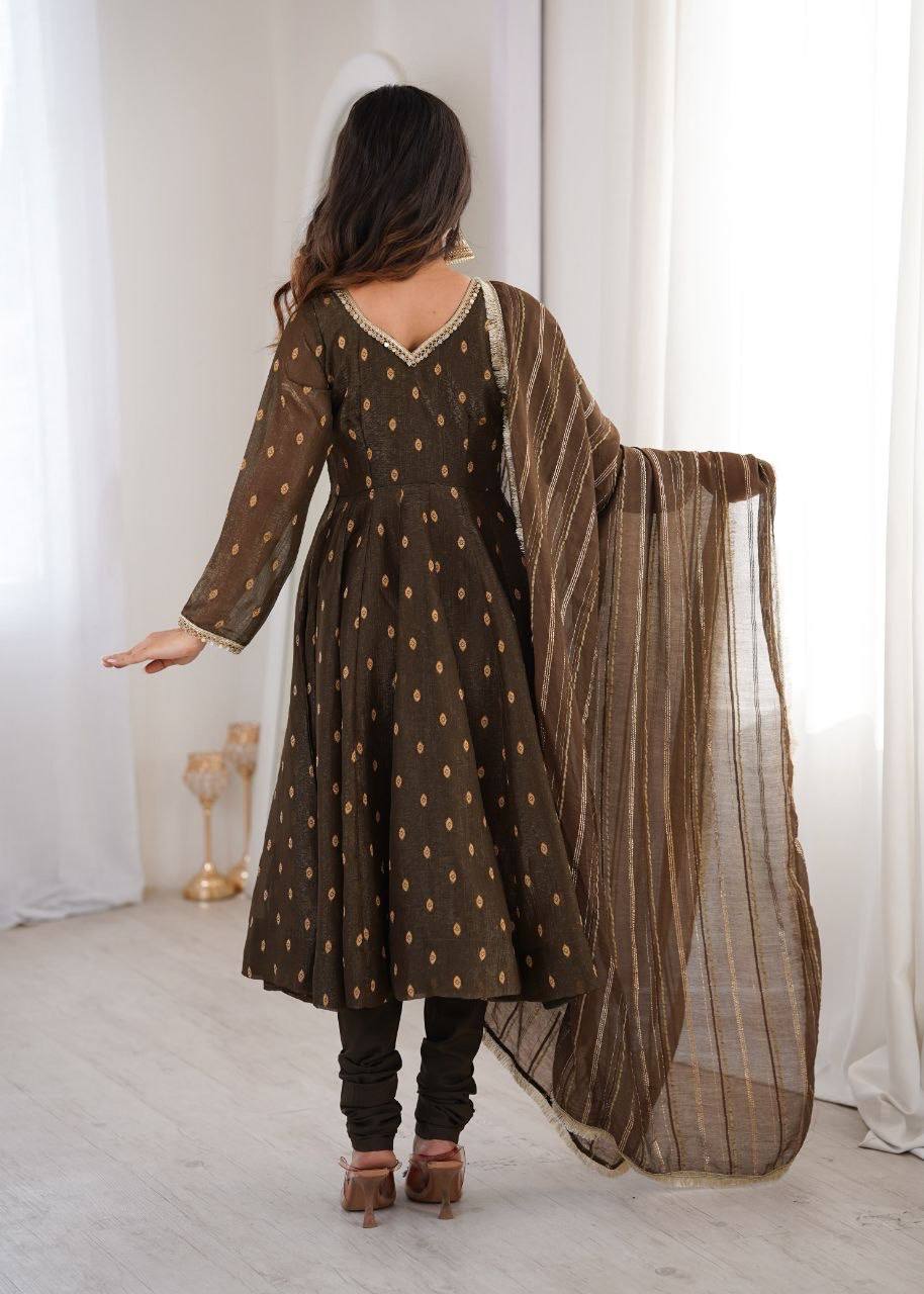 Laksharaa Sarees SHAKIRA — Crunchy Silk Anarkali Suit Dark Brown Back View