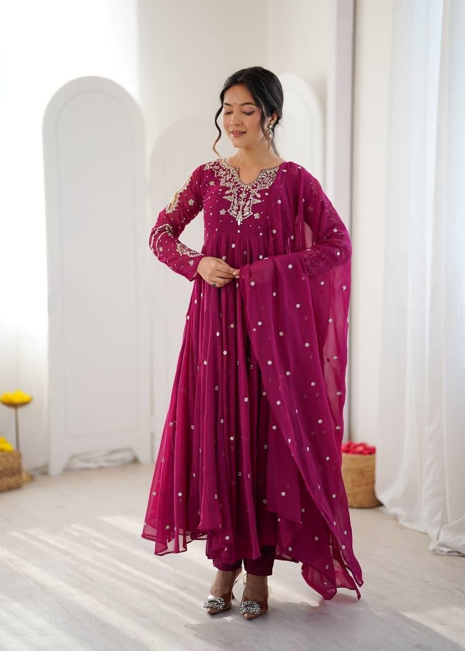 Laksharaa Sarees MAHASI - Georgette Anarkali Magenta Front View Standing