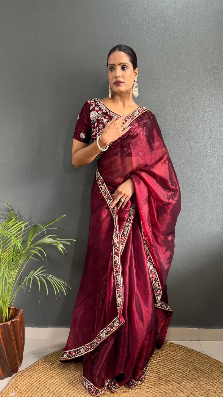 Shimmer Partywear Readymade Georgette Saree - in soft shades