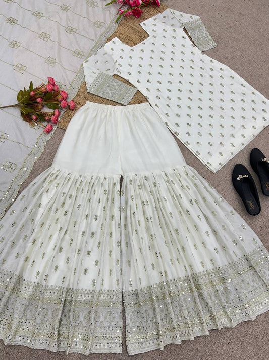 TEJ - Pretty White Sharara Suit