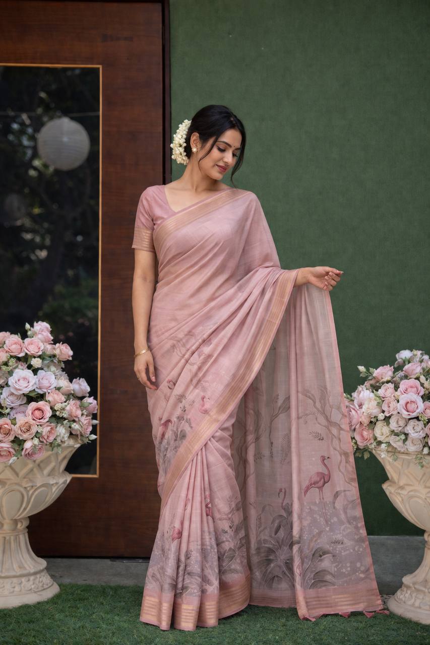 Laksharaa Sarees beautiful linen Saree Dusty Rose worn by model