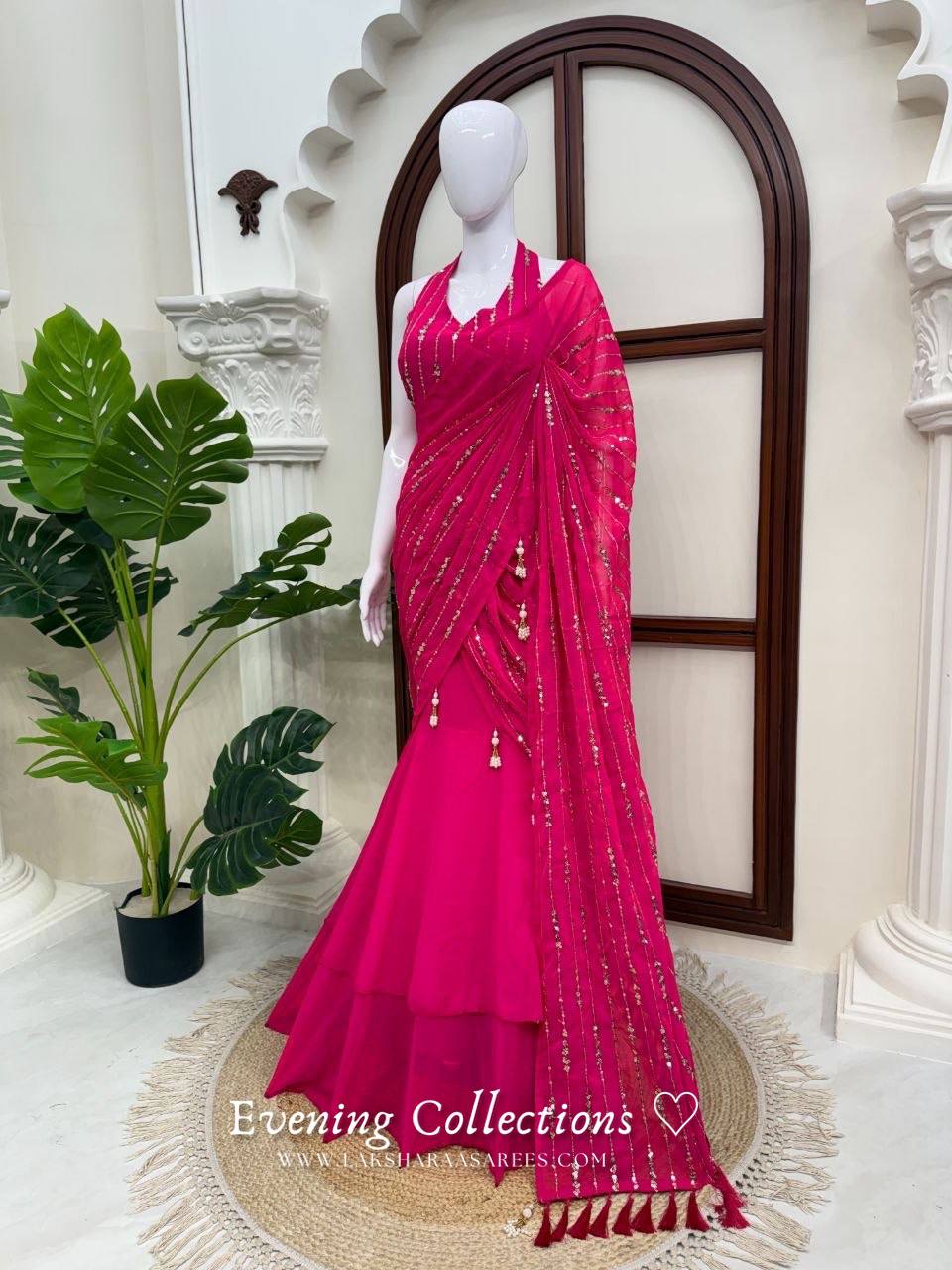 Laksharaa Sarees TALIA Lehenga Saree Hot Pink Front View